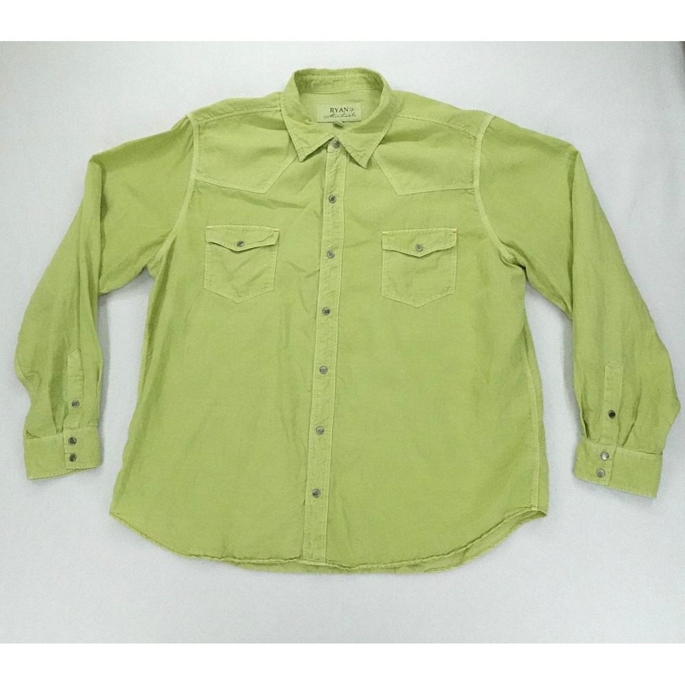 Ryan Michael Western Shirt Mens XXL Green Silk Linen Pearl Snap Cowboy Rodeo